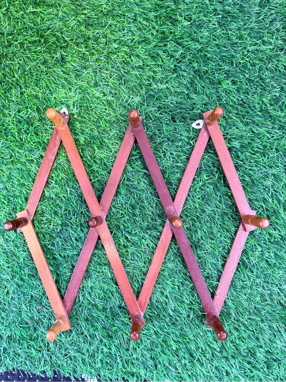 Vintage Wooden Accordion Peg Rack Expandable Wall Hanger Hat Mug Coat Boho Decor